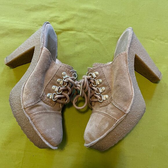 Michael Kors Tan Suede Quincy Clog Lace Up Platform Shoes Women's Size 7.5 - Picture 5 of 12